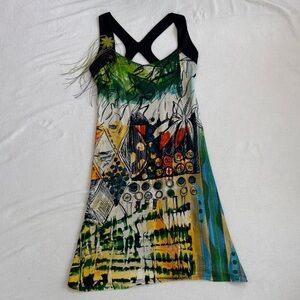 Save The Queen Green and Yellow Artistic Mini Dress